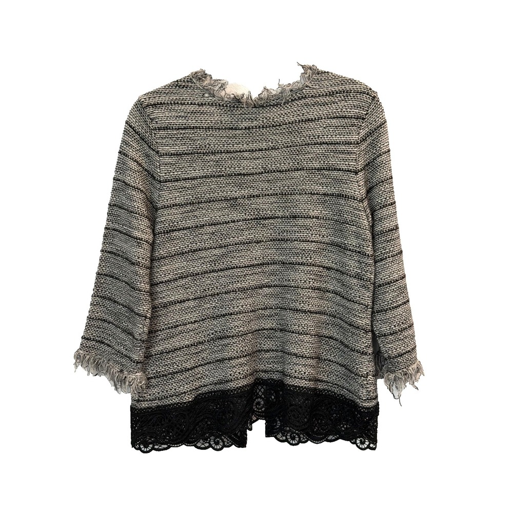 Chicos Open Front Textured Jacket Womens 1X Fringe Lace Old Money Quiet Luxury - Picture 3 of 5